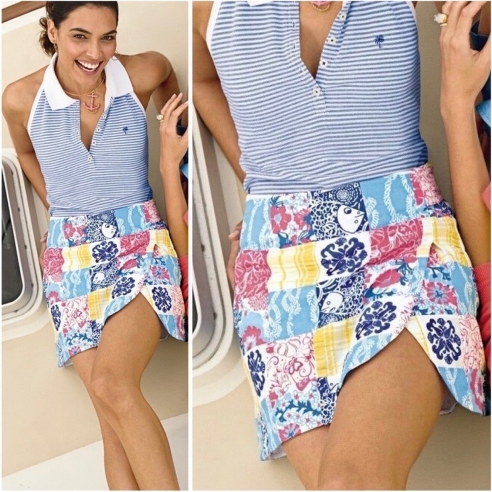 Lilly Pulitzer Patchwork Mini Skirt in Blue, Pink, Yellow